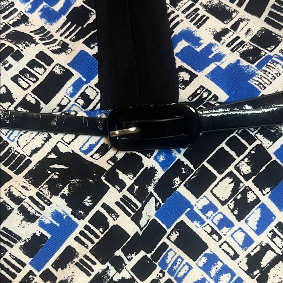 Jessica Abstract Blue and Black Dress with belt sz 10 Petite - Picture 7 of 14